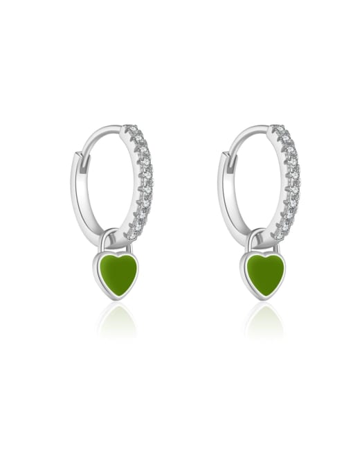 Platinum [Grass Green] 925 Sterling Silver Cubic Zirconia Enamel Heart Trend Stud Earring